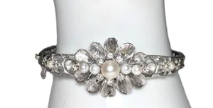 14K Weißgold & Diamant & Perlen Armband, 6-1/2" Öffnung - Bild 1 von 9