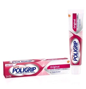 Crema adhesiva para dentaduras Poligrip Super Poligrip original suave como nueva 2,4 oz - Imagen 1 de 3