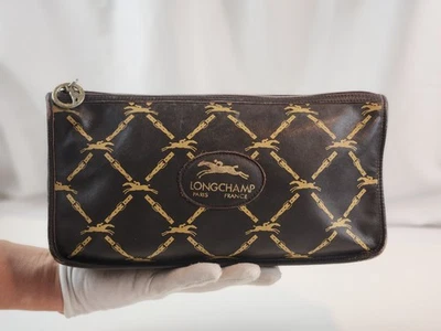 Auténtico Bolso de Mano Longchamp Paris Bolso sin Mano Cuero Marrón LC Estuche LC Cremallera Foto 1 de 4