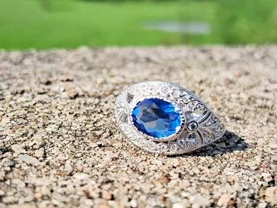 3Ct Art Deco Vintage Style Lab Created Diamond Engagement 14K White Gold FN Ring - Image 1 of 4