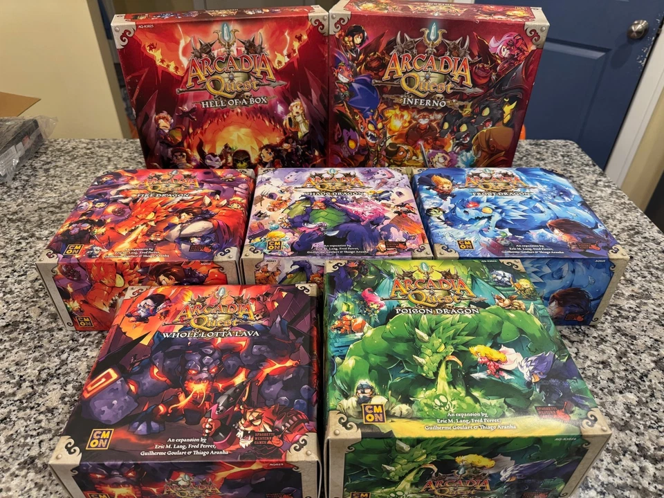 Pintado a mano Arcadia Quest Inferno Kickstarter con Hell of a Box + ¡Expansiones! Foto 1 de 4