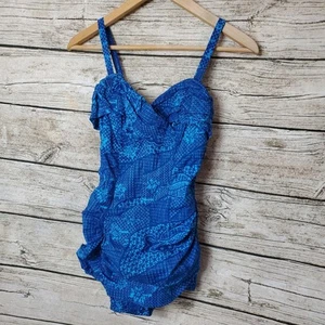 Traje De Baño De Colección Catalina Años 50 60 Deslumbrante Azul Real Batik Forrado Acanalado Talla 10/32 - Imagen 1 de 7