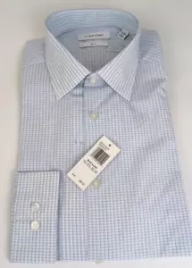 Calvin Klein Mens Slim Fit Long Sleeve Dress Shirt Blue White 15-15.5 32-33 - Picture 1 of 5