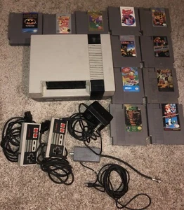 1985 Original Nintendo W/ All Cords, 2 Controllers, & 11 Games All Untested! - Picture 1 of 15