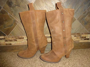 Womens Naughty Monkey Sz 8 Brown Leather Boots Cowboy 3.5" Heels - Picture 1 of 6