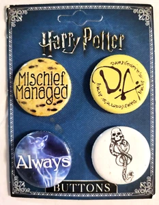 Harry Potter Movies Carded Set of 4 Round Snape Buttons Set  NEW - Bild 1 von 1