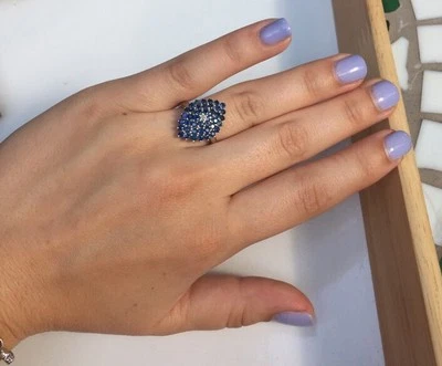 ИЗЫСКАННЫЙ БЕЛЫЙ 10K ЗОЛОТО 3.8G БРИЛЛИАНТ БЕЛОЕ ЗОЛОТО САПФИР КОКТЕЙЛЬНОЕ КОЛЬЦО ШИРИНОЙ - Изображение 1 из 4