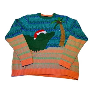 Blizzard Bay SANTA ALLIGATOR Sweater Palm Tree Beach Ugly Christmas Cotton XXL - Picture 1 of 7