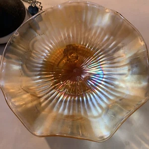 Antique Northwood Signed Carnival Glass Marigold 3-Lobed Bowl Beaded Circles - Picture 1 of 5