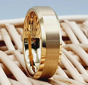 Abgeschrägter polierter Rand Herren Damen Versprechen Ring 6 mm Ring flach gebürstet Eheringe - Bild 1 von 9