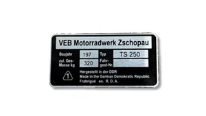 MZ TS 250 Typenschild Schild id plate - Bild 1 von 1