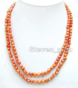 Natural 6-7mm Baroque Freshwater Red Pearl Necklace for Women Long 40" Necklace - Picture 1 of 4