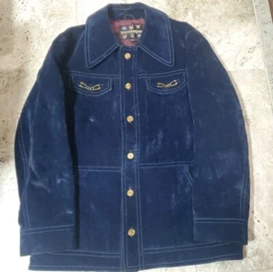 AMAZING VINTAGE 1980'S STRATOJAC BLUE VELVET VELOUR LEATHER JACKET MEN'S SIZE 44 - Picture 1 of 8