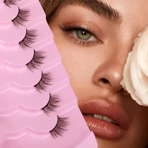 Half Lashes Natural Look Wispy Soft Strip Mink Eyelashes Cat Eye 3D Curl Short - Picture 1 of 7