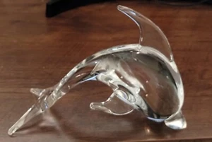 hand blown glass large, heavy dolphin figurine, 7x4inch - Picture 1 of 4