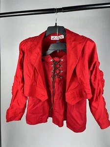 Vintage Code Nouveau Red 100% Cotton Skirt And Jacket Medium Combo - Picture 1 of 10