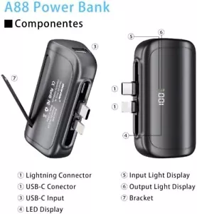 Power Bank Charger Portable Fast Charging Switch USB-C & iPhone IOS Connectors - Picture 1 of 26