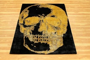 Black Abstract Hand-Tufted Silk Area Rug Modern Design Living Room Carpets - Picture 1 of 8