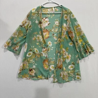 Cárdigan abierto Xhilaration para mujer talla grande floral aguamarina cubierta de gasa transparente Foto 1 de 4