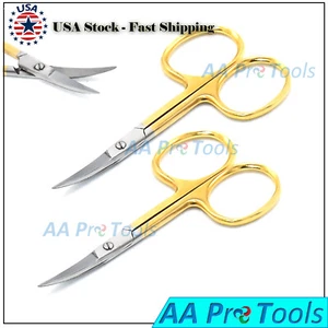 2 Pcs Professional Finger Toe Nail Scissors CURVED Manicure Cuticle NAIL Gold - Picture 1 of 4