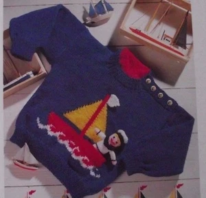 KNITTING PATTERN BABY/CHILDRENS JUMPER WITH A BOAT AND TOY SAILOR SIZES 20"- 26" - Picture 1 of 1
