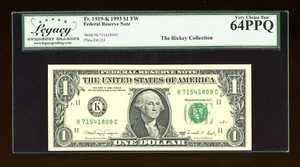 DBR 1988-A $1 FRN Dallas Fr. 1916-K Legacy 64 PPQ Serial K71541809C - Picture 1 of 2