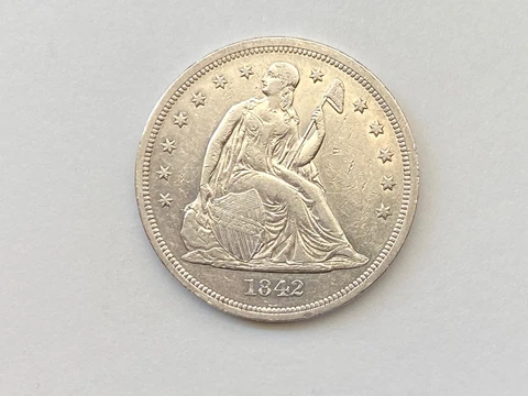 1842 Seated Liberty (No Motto) Silver Dollar - Free Shipping Cover
