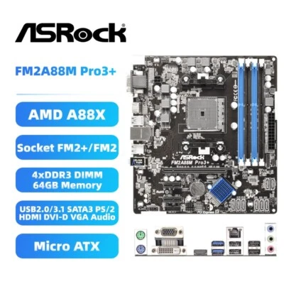 ASRock FM2A88M Pro3+ Motherboard M-ATX AMD A88X FM2+/FM2 DDR3 SATA3 HDMI DVI-D - Image 1 of 4