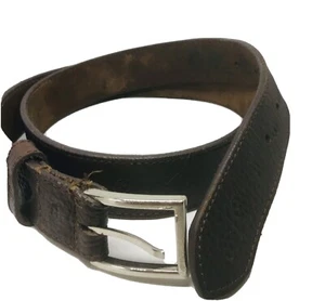 Brown leather belt with embossed flowers size large handmade new - Picture 1 of 4