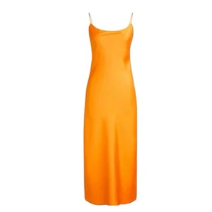 J Crew orangefarbenes Gwyneth-Schlupfkleid Glanz Charmeuse Satin Damengröße 4 Midi NEU - Bild 1 von 17