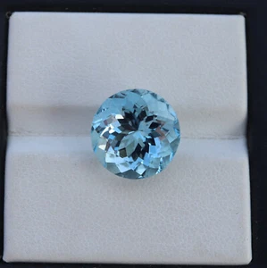 6.36 Ct 11.7 MM Round Real Top Blue Aquamarine Faceted Gemstone March Birthstone - Picture 1 of 11