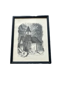 Byron C Jorns 1950 Vintage Framed Print, Christmas Eve Night, Spooky Halloween - Picture 1 of 2
