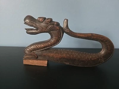 Antiguo chino tallado en madera exquisito dragón estatua bolígrafo estante madera decoración arte Foto 1 de 4