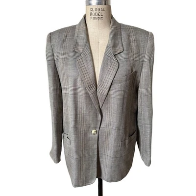 Liz Claiborne 格子西装外套女式 12 码亚麻混纺定制结构 Y2K — 第 1/4 张图片