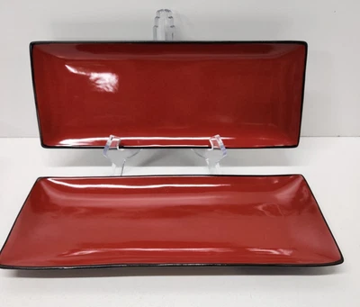 2 Pier 1 Imports Stoneware Red & Black Tasting Party Serving Dishes/Plates - Image 1 of 4