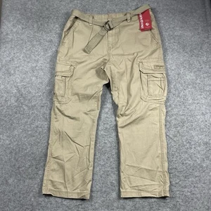 Unionbay Desert Cargo Pants Men’s 38x30 Beige Belted Baggy Wide Leg Pants NWT - Picture 1 of 10