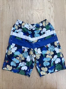 Hanna Andersson Boys' Tropical Print Swim Shorts Parrot Blue Size 120 - Picture 1 of 8