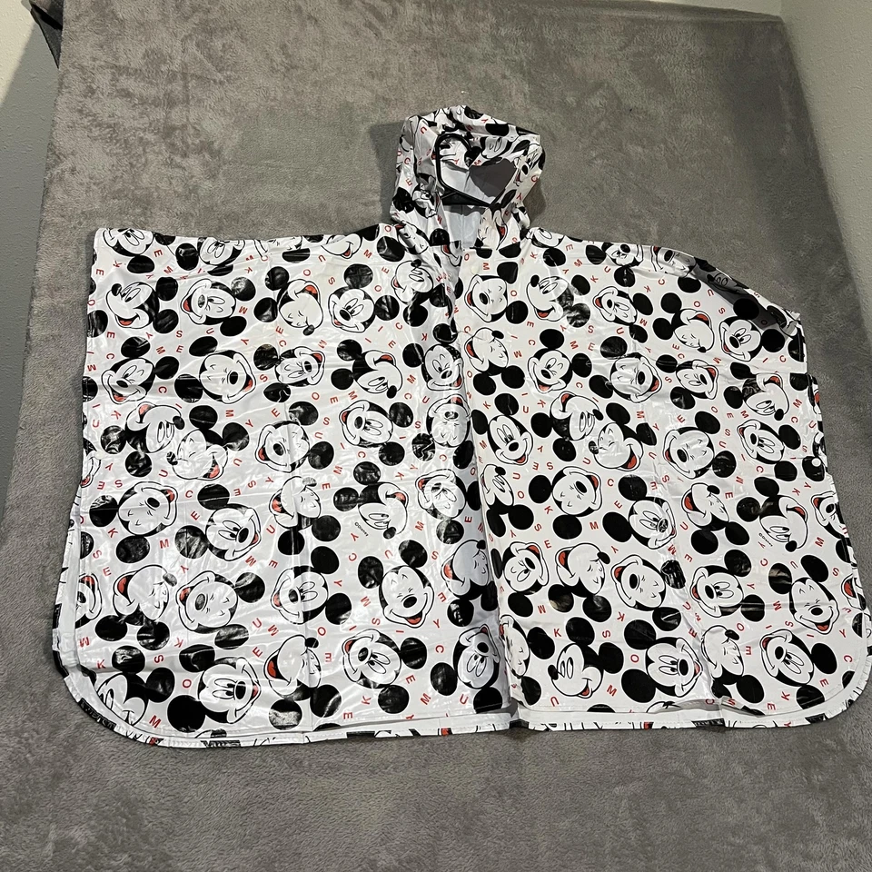 Poncho Vintage Disney Mickey Mouse Juvenil Capucha Vinilo Impermeable Blanco Negro Años 90 Foto 1 de 4