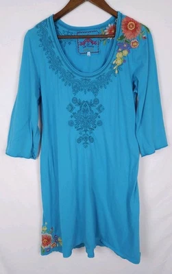 JWLA Johnny Was Size XL Blue Floral Embroidered Scoop Neck Dress (Flaw) - Image 1 of 4