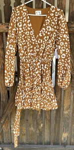 Calli 2024 Animal Print Long Sleeve Tie Up Button Front Midi Dress Size 12 NWT - Bild 1 von 17