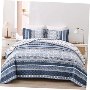 Boho Quilt Set Size Bohemian 3 Pieces Quilt Sets, California King Navy Blue - Picture 1 of 8