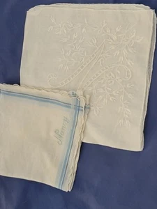 Two Vintage Handkerchiefs Monogrammed N and Nancy in Blue - Picture 1 of 3