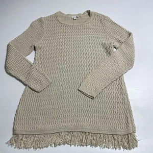 J. Jill Beige Fringe Hem Knit Pullover Tunic Sweater Womens Small Oatmeal - Picture 1 of 9
