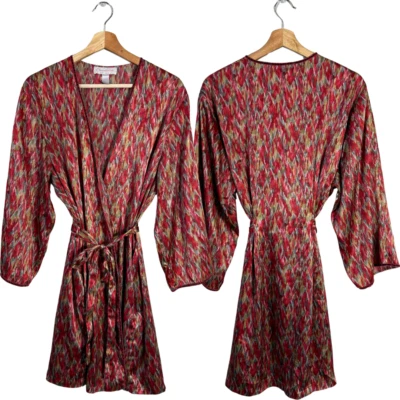 Bata de satén estampada con etiqueta rosa Oscar de la Renta vintage para mujer grande roja con cinturón Foto 1 de 4
