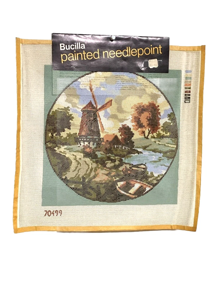 Vintage Bucilla Painted Needlepoint 70499 Cottage Home Lake Windmill Scene NOS - Image 1 of 4