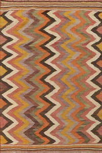 Vegetable Dye Vintage Kilim Chevron Pattern Area Rug 6x9 Flatweave Carpet - Picture 1 of 10