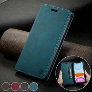 For iPhone 16e/16/15/14/13/12/11 XR SE 8 Leather Wallet Case Magnetic Flip Cover - Picture 1 of 25