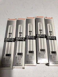 5 Lot New Sylvania 20335 13watt Fluorescent Bulb DULUX S CF13DS/835 20335-3 - Picture 1 of 3