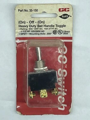 Interruptor GC Electronics 35-150 (ON) OFF (ON) mango de murciélago de alta resistencia palanca 20A 125V Foto 1 de 4