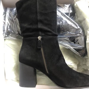 EILEEN FISHER Boots 9.5 M Black Cinch Suede Block Heel Mid Zip Up Women’s NIB - Picture 1 of 11